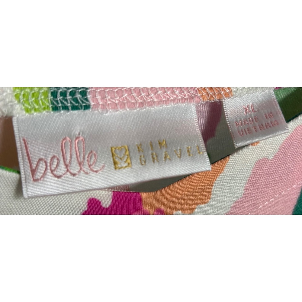Belle by Kim Gravel XL Abstract Ikat V-Neck Top Smocked Cuffs Multi-Color - Picture 2 of 6